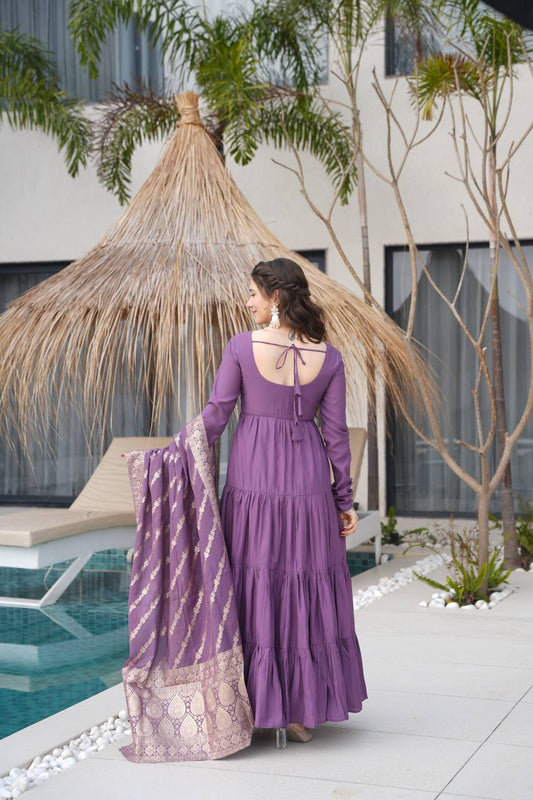 Mauve purple Anarkali dress with Banarasi dupatta