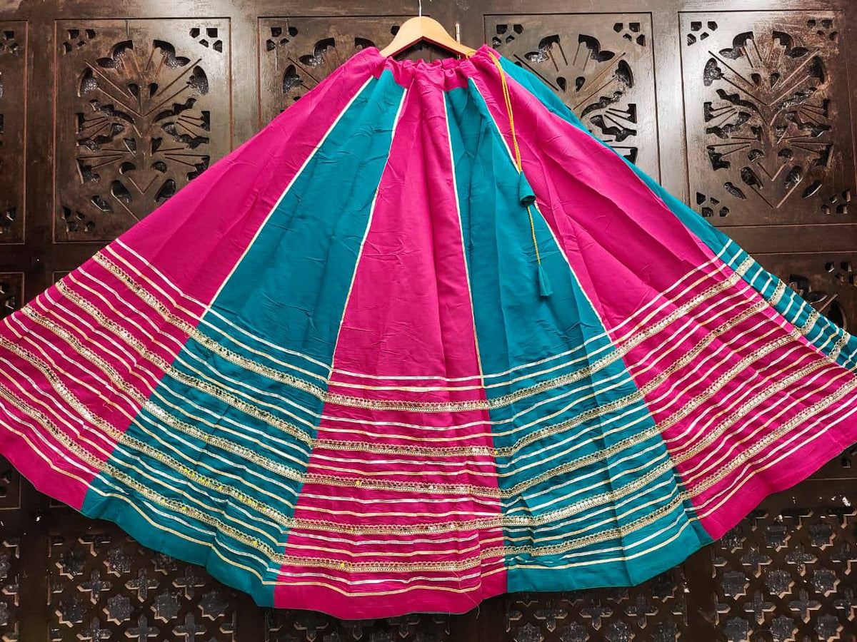 Heavy Roman Silk Double Color Kali Lehenga with Lace Work
