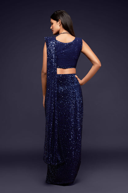 Navy Blue Sequin Saree for Party & Evening Wear