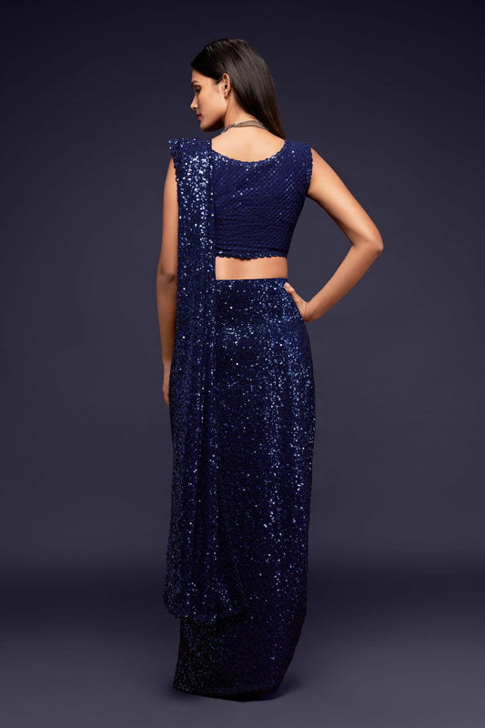 Navy Blue Sequin Saree for Party & Evening Wear