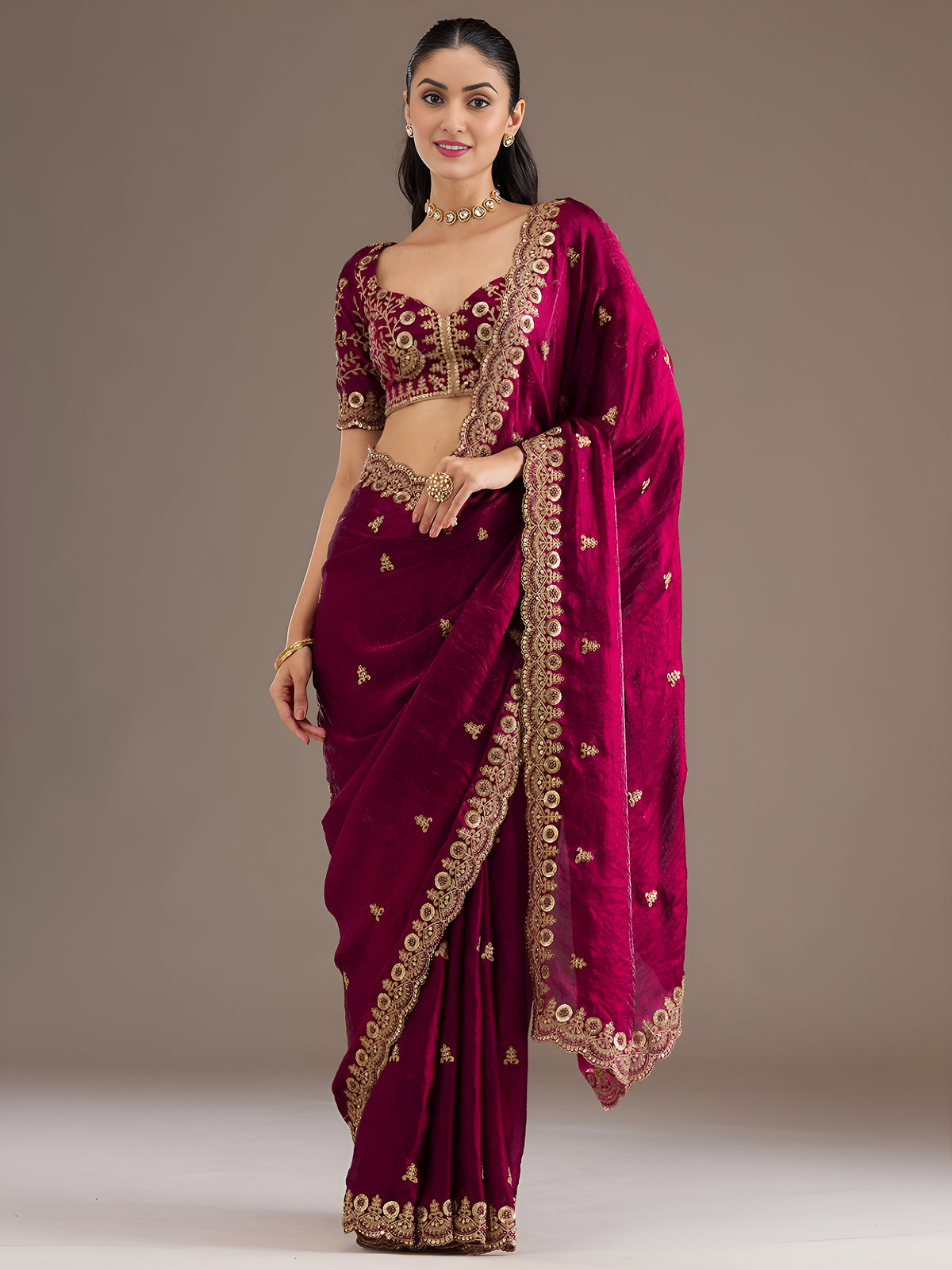 Mustard Gold Tissue Saree with Heavy Gold Embroidery Border & Designer Blouse