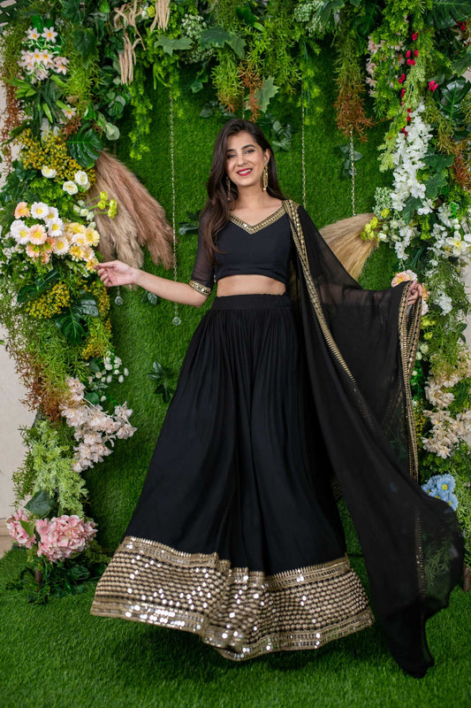 Stunning Black Lace Work Georgette party wear lehenga