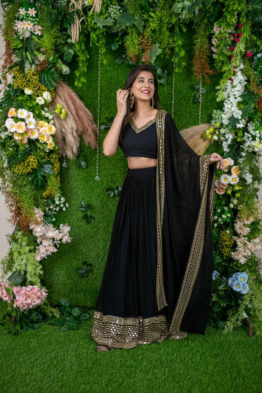 Stunning Black Lace Work Georgette party wear lehenga