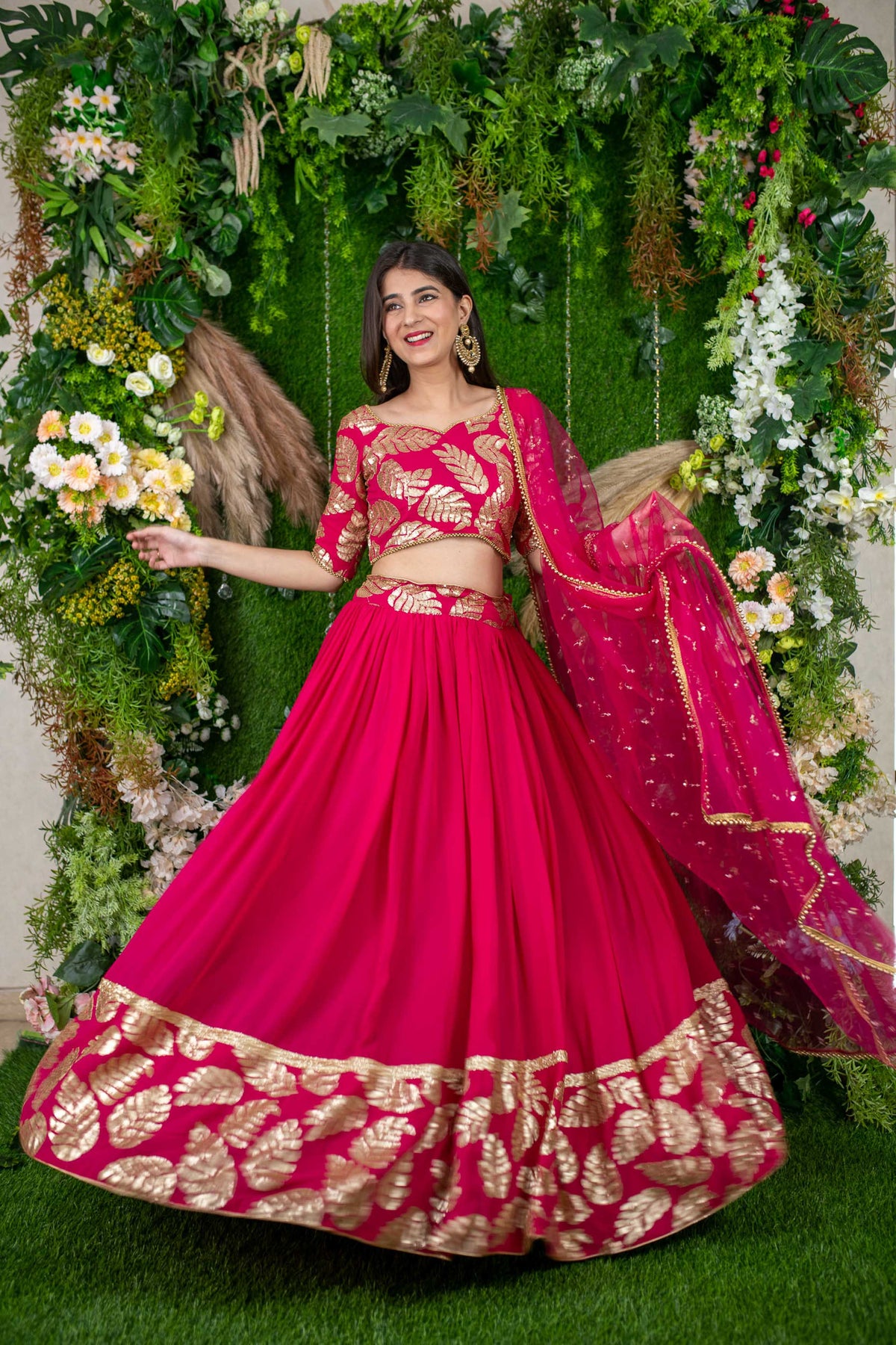 Pink and Gold Embroidered Lehenga Choli for Women