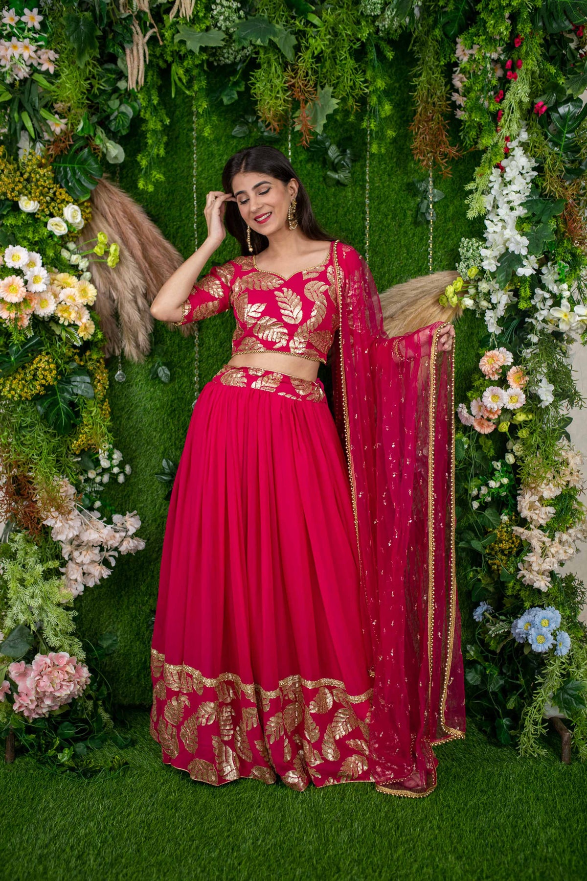 Pink and Gold Embroidered Lehenga Choli for Women
