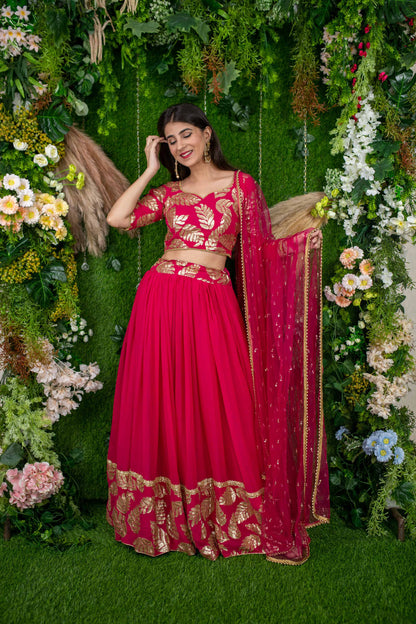 Pink and Gold Embroidered Lehenga Choli for Women