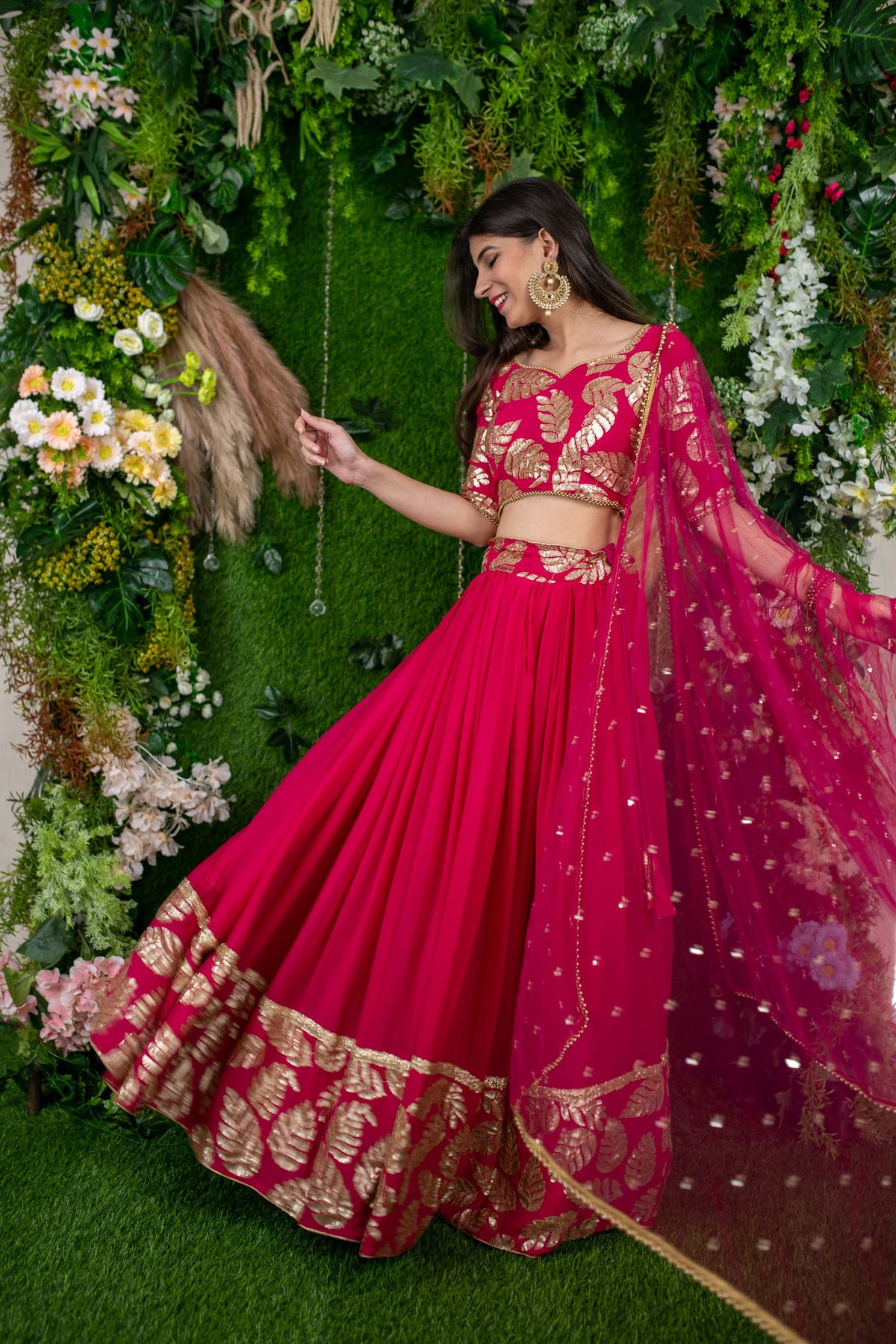 Pink and Gold Embroidered Lehenga Choli for Women