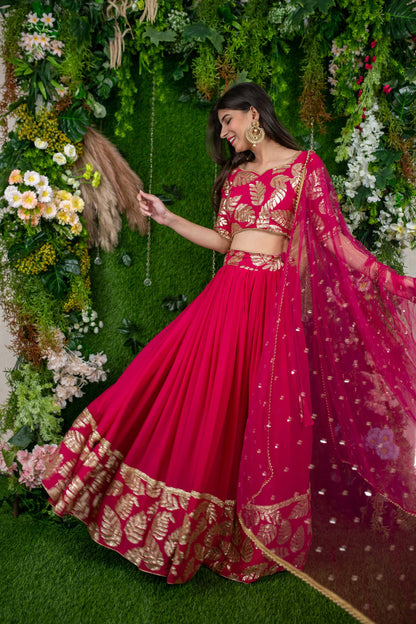 Pink and Gold Embroidered Lehenga Choli for Women