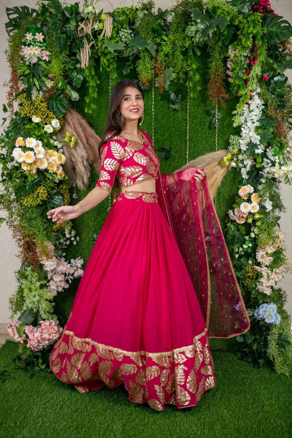 Pink and Gold Embroidered Lehenga Choli for Women