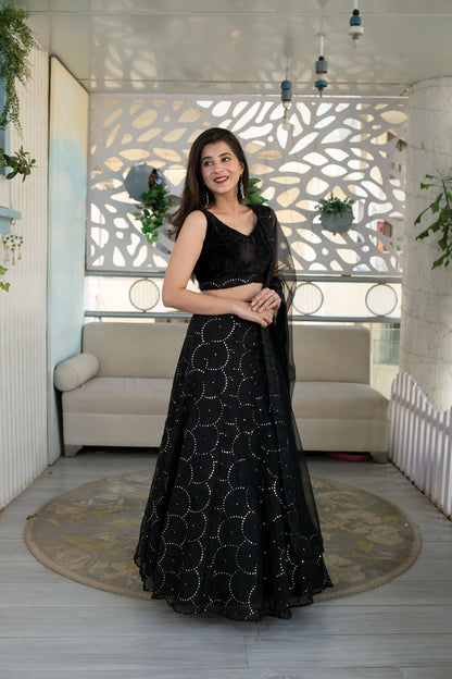 Black Mirror Work Organza Reception Wear Lehenga Choli