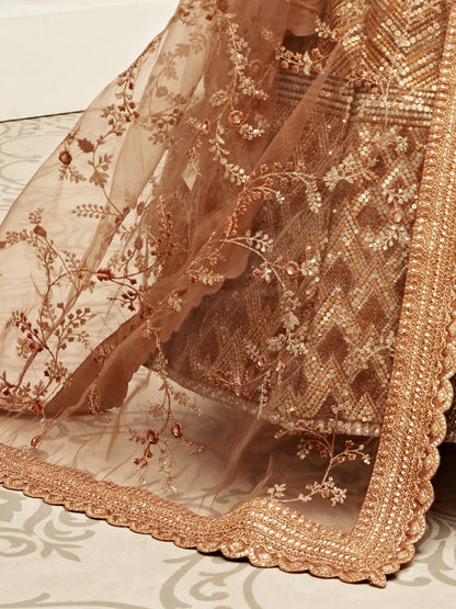 Sabyasachi inspired Bridal Gold Designer Lehenga Choli with Heavy Zari & Sequins Work