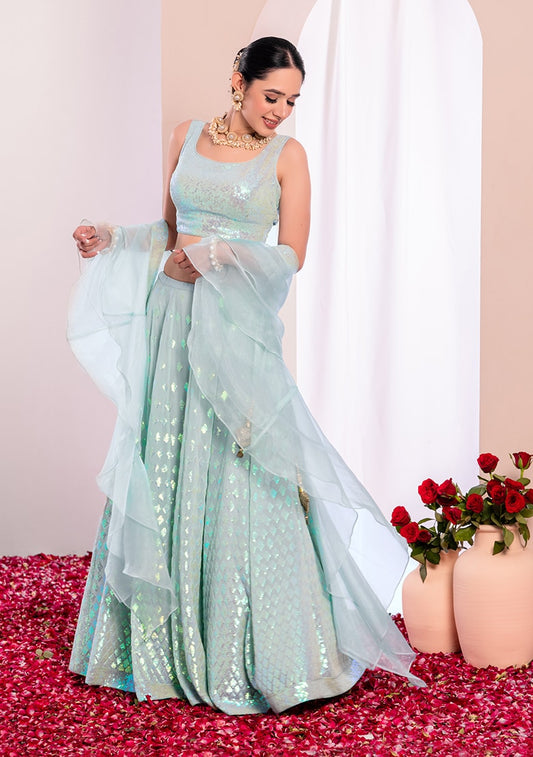 Light blue party wear lehenga

