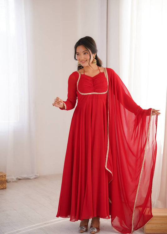 Red Pure Blooming Georgette Anarkali Gown
