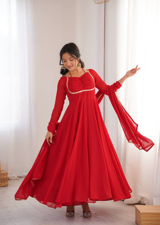 Red Pure Blooming Georgette Anarkali Gown