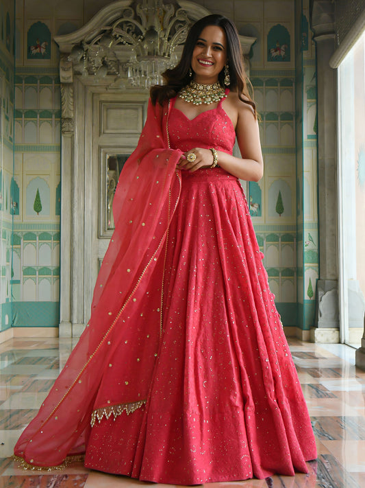 Designer Pink Georgette Sequins Embroidered Lehenga Choli with Dupatta