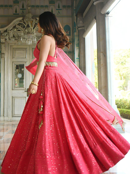 Designer Pink Georgette Sequins Embroidered Lehenga Choli with Dupatta