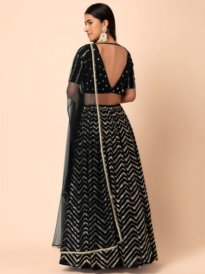 Designer Party Wear Black Georgette Sequins Embroidered Lehenga Choli