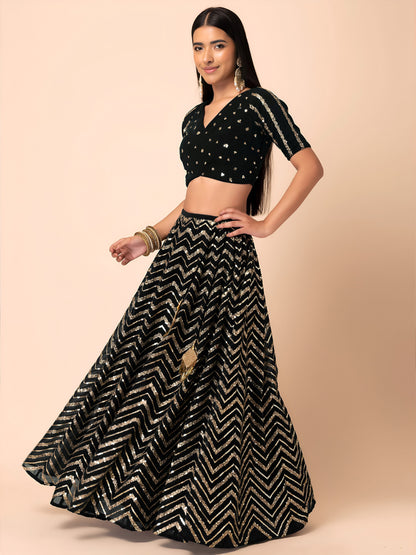 Designer Party Wear Black Georgette Sequins Embroidered Lehenga Choli