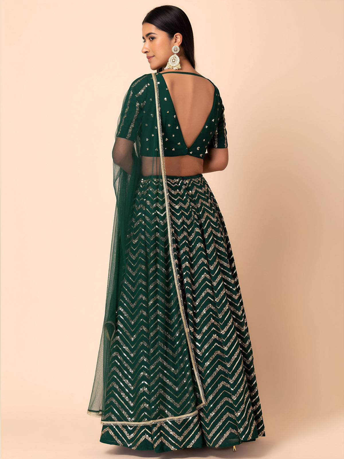 Designer Party Wear Emerald Green Georgette Sequins Embroidered Lehenga Choli