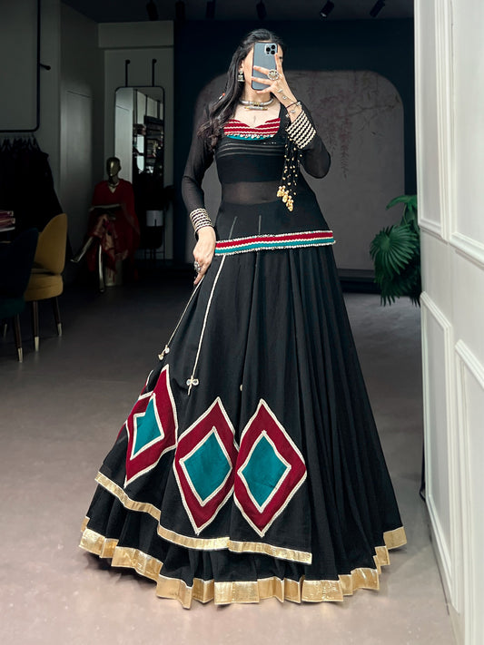 Black Georgette Navratri Chaniya Choli with Tunic