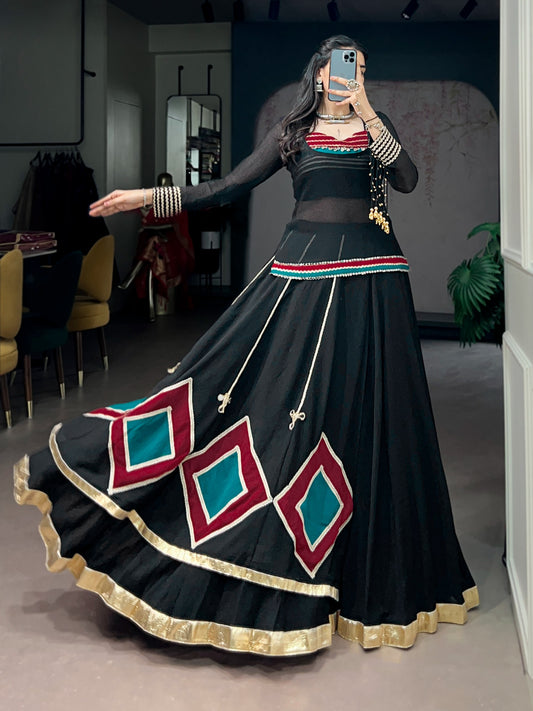 Black Georgette Navratri Chaniya Choli with Tunic