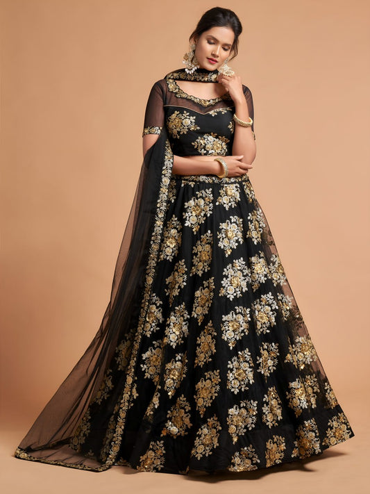 Luxury Black Bridal Lehenga with Heavy Zari Embroidery for Wedding & Reception