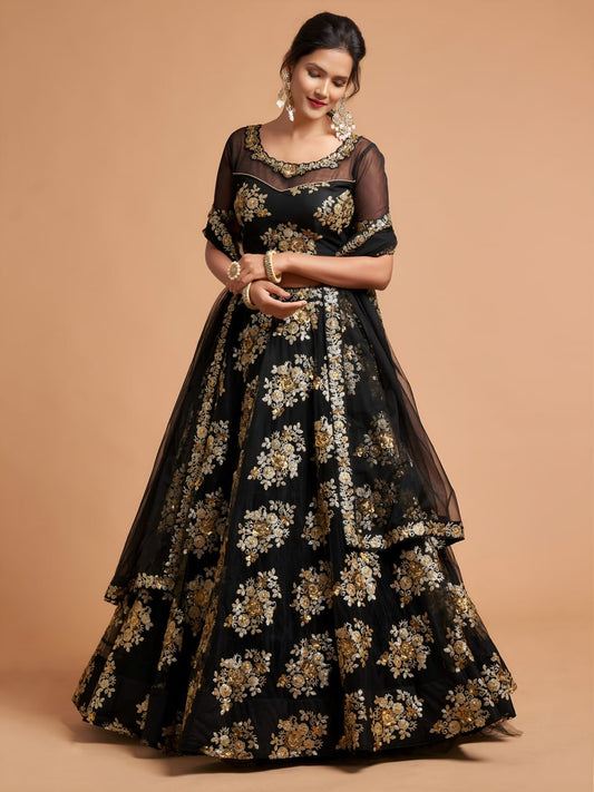 Luxury Black Bridal Lehenga with Heavy Zari Embroidery for Wedding & Reception