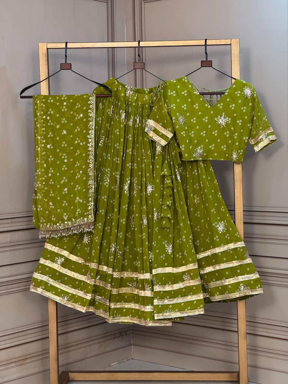 Navratri Special Georgette Bandhej Print Lehenga Choli Set with Dupatta