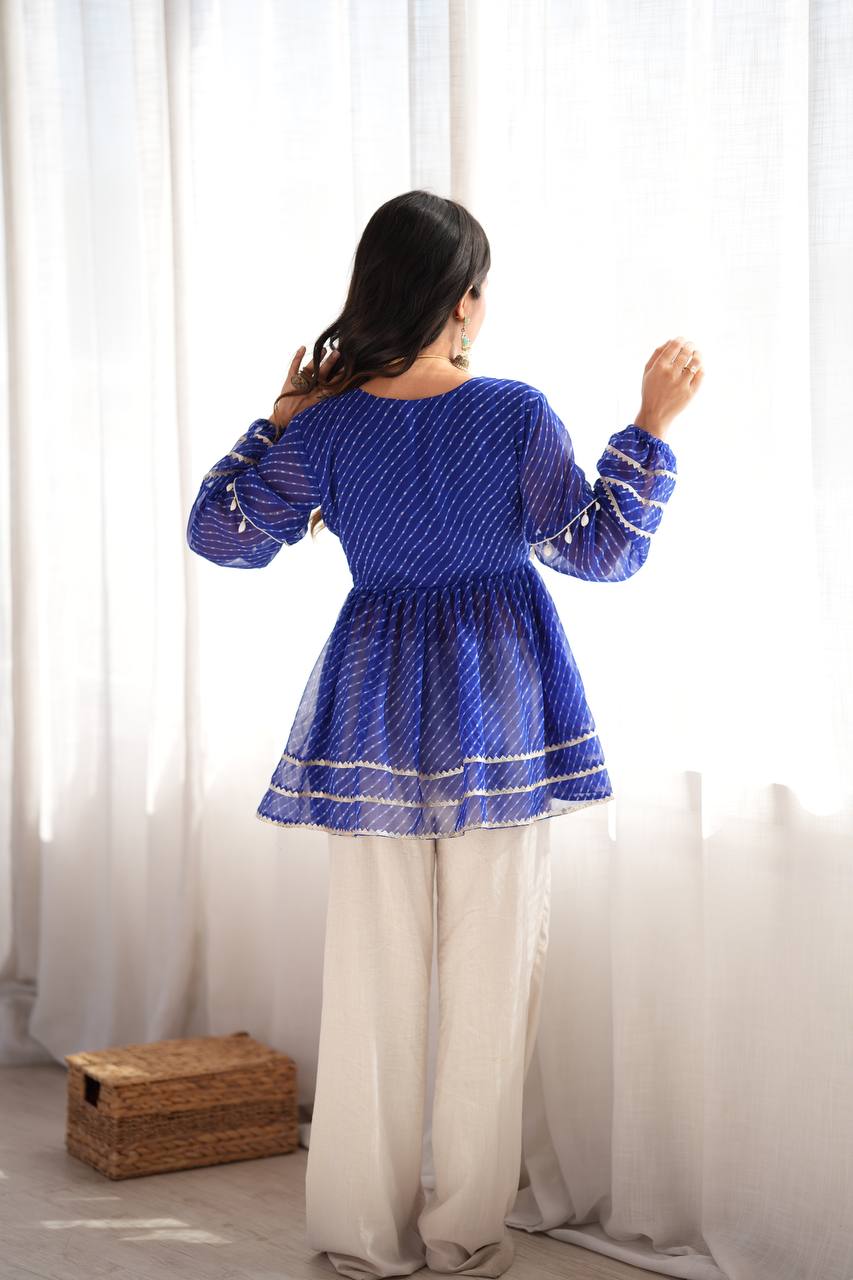 Blue Kediya Style Top with Gamthi Mirror Work
