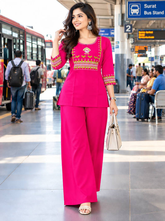 Cotton Co-Ord Set with Embroidery Work