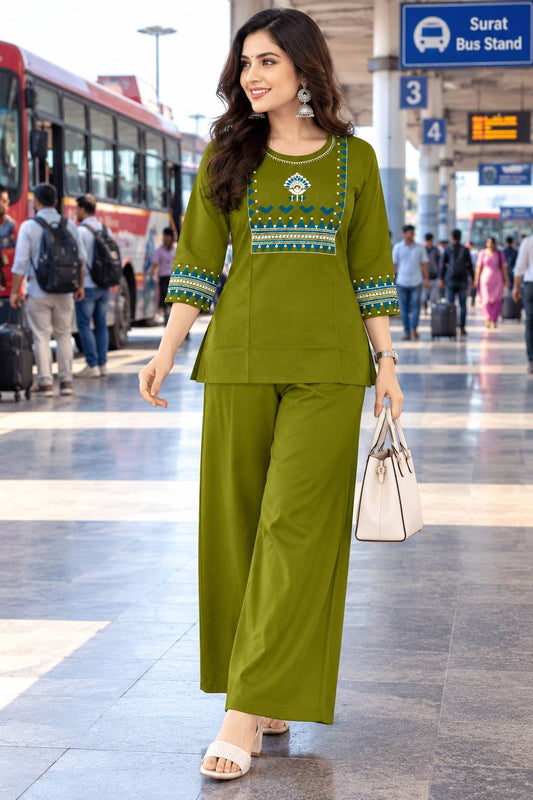 Cotton Co-Ord Set with Embroidery Work