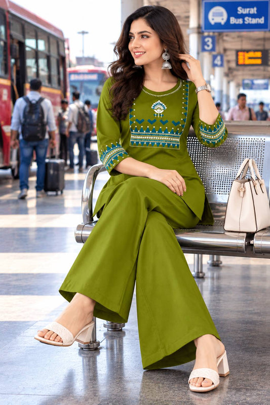 Cotton Co-Ord Set with Embroidery Work