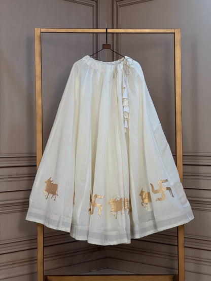 Roman Silk Cow & Swastik Gota Work Lehenga