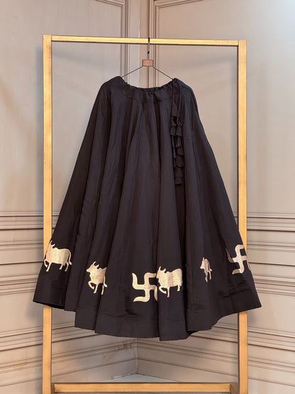 Roman Silk Cow & Swastik Gota Work Lehenga