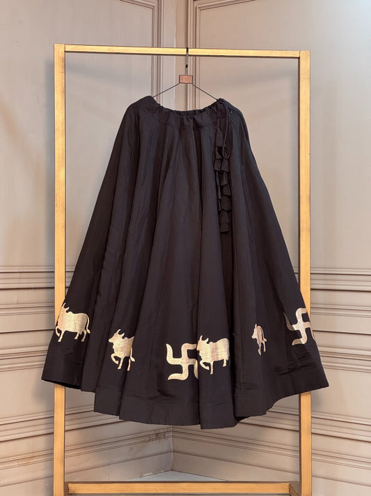 Roman Silk Cow & Swastik Gota Work Lehenga