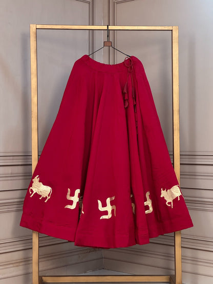Roman Silk Cow & Swastik Gota Work Lehenga