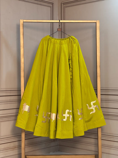 Roman Silk Cow & Swastik Gota Work Lehenga