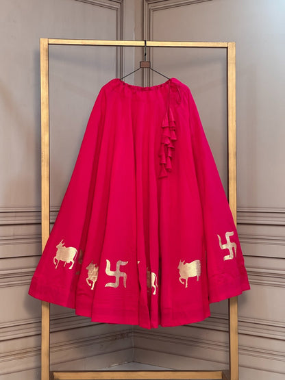 Roman Silk Cow & Swastik Gota Work Lehenga