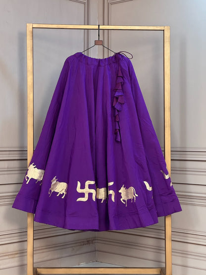 Roman Silk Cow & Swastik Gota Work Lehenga