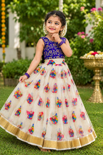 Designer Kids Butterfly Print Lehenga Choli Set