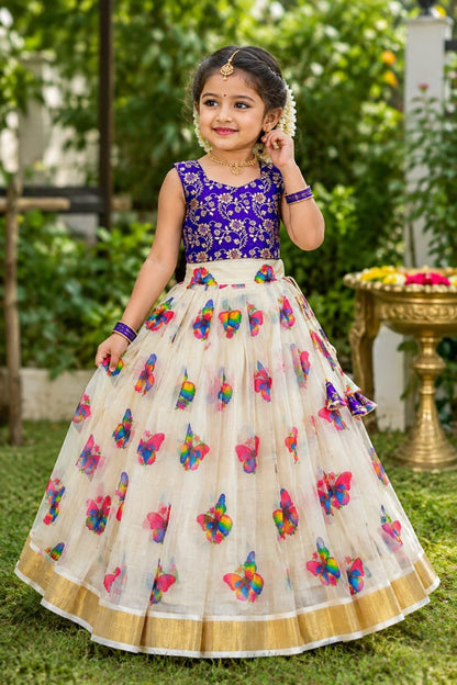 Designer Kids Butterfly Print Lehenga Choli Set