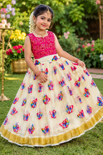 Designer Kids Butterfly Print Lehenga Choli Set