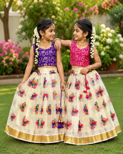 Designer Kids Butterfly Print Lehenga Choli Set