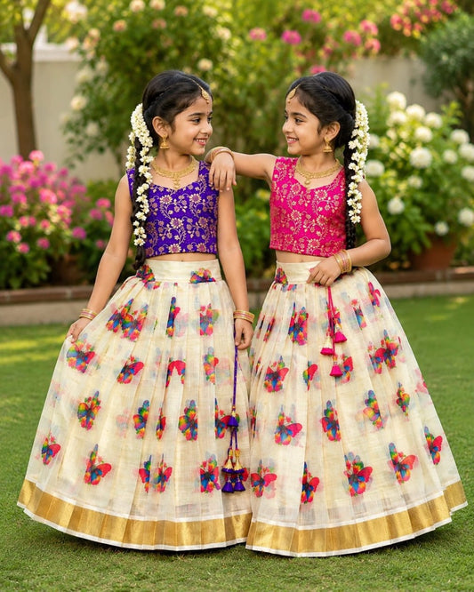Designer Kids Butterfly Print Lehenga Choli Set