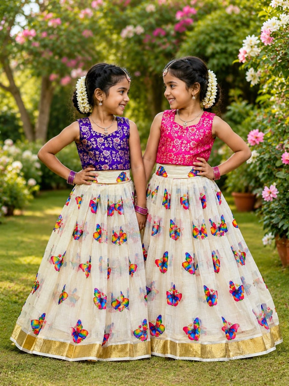Designer Kids Butterfly Print Lehenga Choli Set
