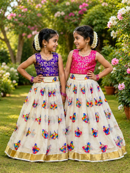 Designer Kids Butterfly Print Lehenga Choli Set