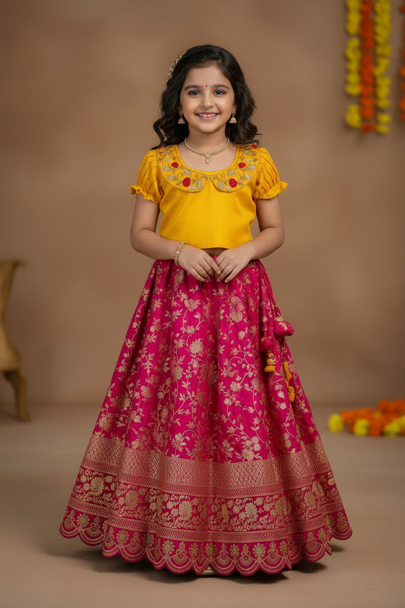Designer Kids Banarasi Silk Lehenga Choli Set