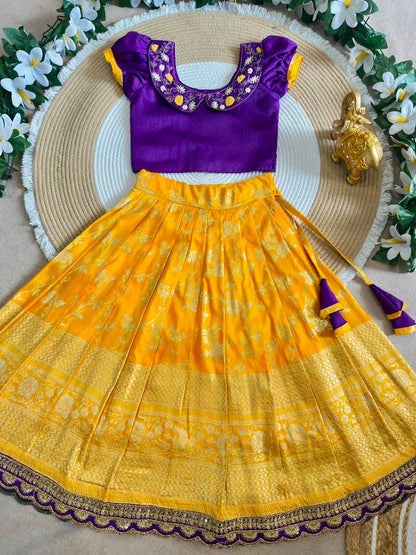 Designer Kids Banarasi Silk Lehenga Choli Set