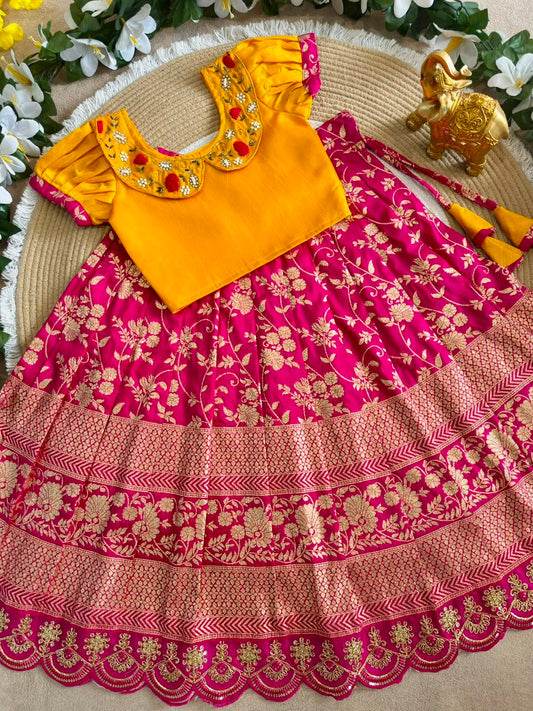 Designer Kids Banarasi Silk Lehenga Choli Set