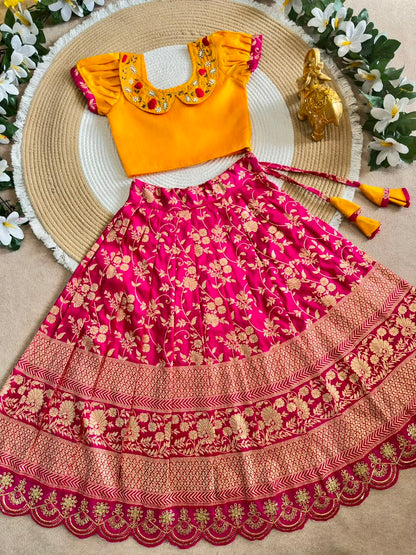 Designer Kids Banarasi Silk Lehenga Choli Set